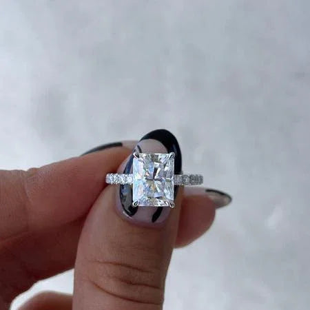 3.50 TCW Radiant Lab Grown Diamond Engagement Ring | Pavé Solitaire Design | IGI Certified 
