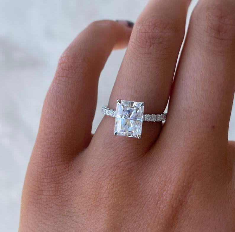 3.50 TCW radiant lab grown diamond engagement ring IGI certified pavé solitaire design luxury bridal jewelry sustainable wedding ring for women