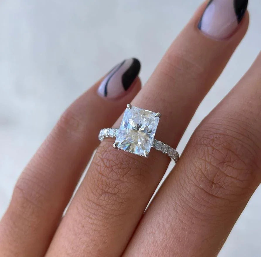 3.50 TCW Radiant Lab Grown Diamond Engagement Ring | Pavé Solitaire Design | IGI Certified 