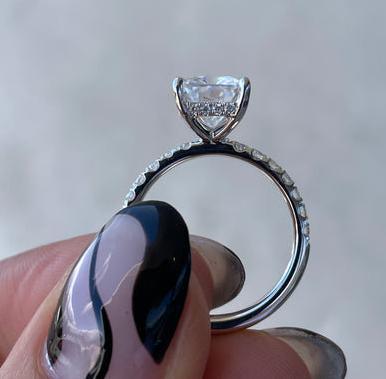 3.50 TCW radiant cut lab grown diamond engagement ring IGI certified pavé solitaire bridal wedding ring luxury sustainable fine jewelry women