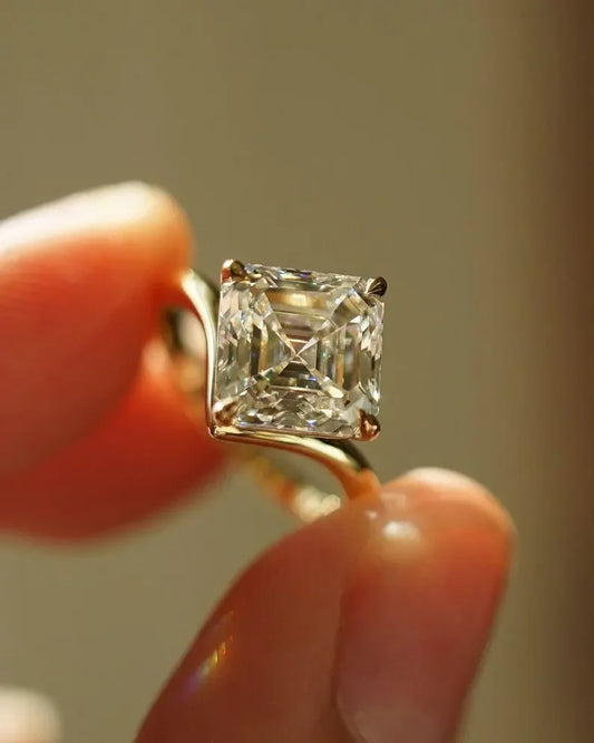 3.50ct Asscher cut lab grown diamond engagement ring, IGI certified, classic solitaire setting, luxury bridal jewelry, sustainable wedding ring for women