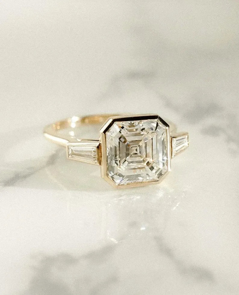 3.50ct Asscher Lab Grown Diamond Engagement Ring | Full Bezel Side Taper Setting | IGI Certified