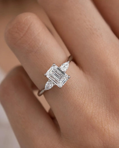 3.50ct Emerald Cut With side Pear Three Stone Lab Grown Diamond Ring Engagement Ring and Wedding Gift Ring, Bridal Marriage Ring 