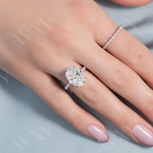 3.50ct oval cut lab grown diamond solitaire ring with pavé band engagement wedding ring IGI certified luxury jewelry anniversary gift for mother