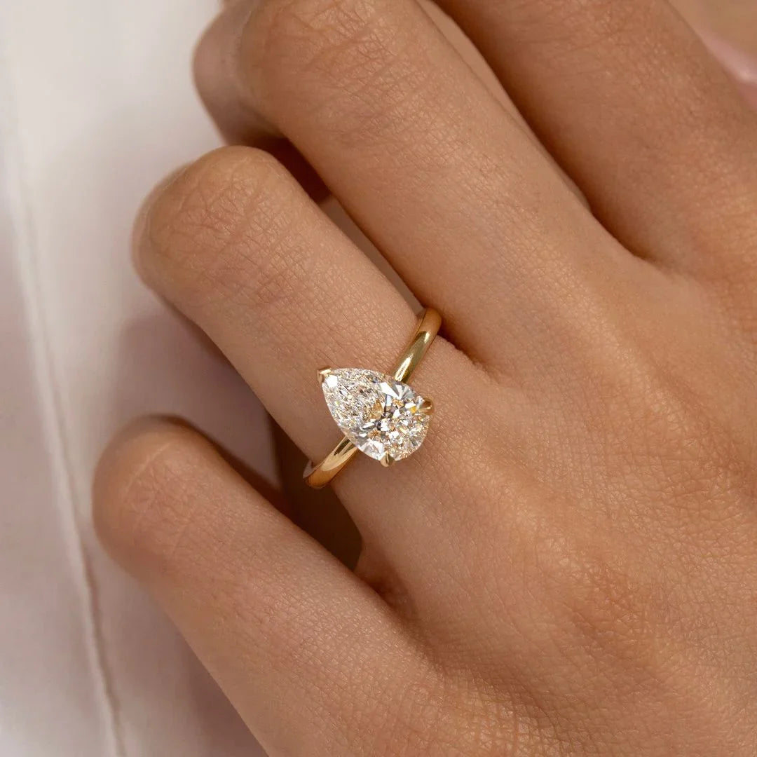3.50ct pear lab grown diamond solitaire ring hidden halo three claw IGI certified engagement wedding ring luxury jewelry birthday gift for wife