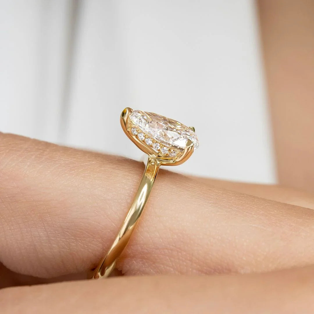 3.50ct pear cut lab grown diamond engagement ring hidden halo three claw solitaire IGI certified bridal wedding ring luxury gift for her wife