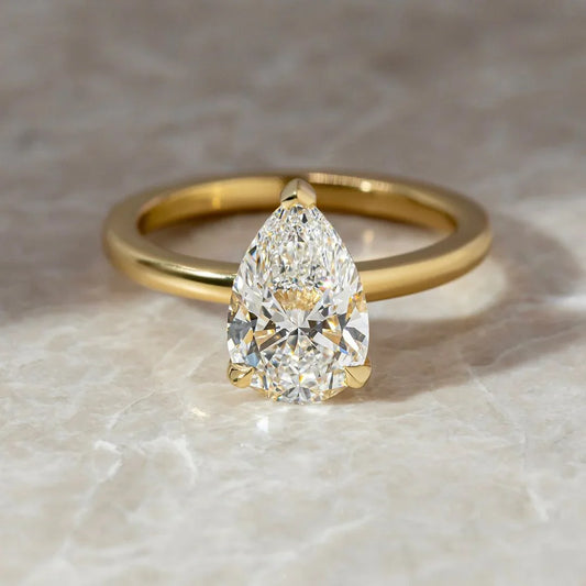 3.50ct pear cut lab grown diamond engagement ring hidden halo three claw solitaire IGI certified wedding ring bridal jewelry gift for wife her