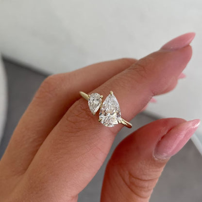 3.50 TCW pear cut toi et moi lab grown diamond ring duet design IGI certified luxury engagement wedding promise ring anniversary jewelry for her