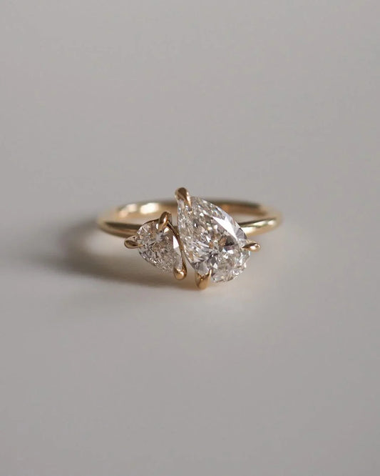 3.50 TCW pear cut toi et moi lab grown diamond engagement ring duet design IGI certified luxury wedding ring bridal jewelry promise ring for women