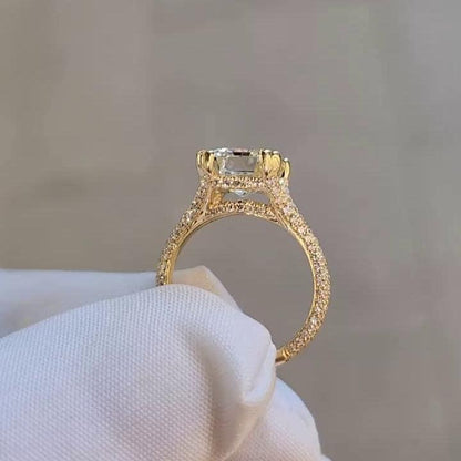 3.50 TCW emerald lab grown diamond engagement ring IGI certified pavé split band double prong setting luxury bridal wedding ring sustainable fine jewelry