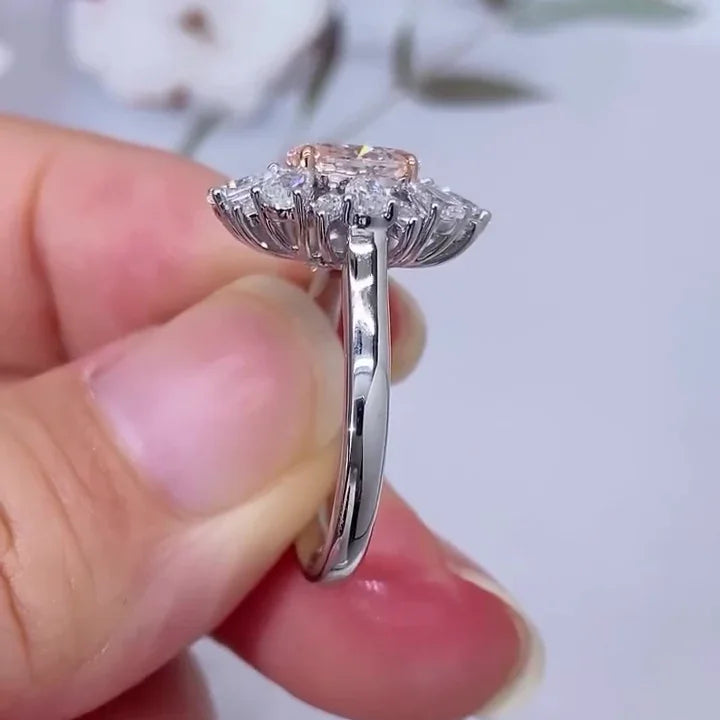 3.50 TCW oval fancy pink lab grown diamond ring IGI certified halo engagement ring luxury wedding bridal jewelry sustainable fine jewelry for her