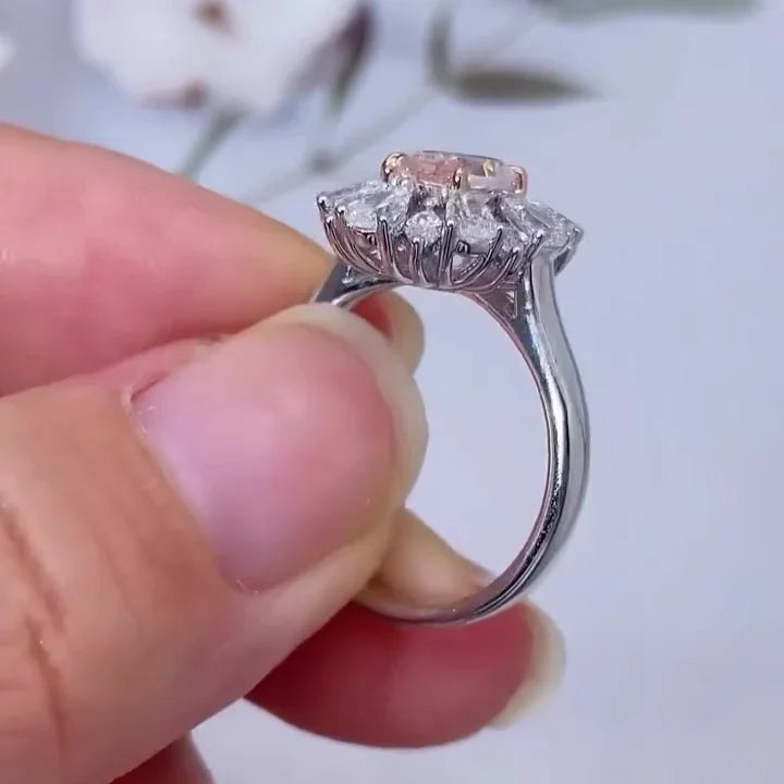 3.50 TCW oval fancy pink lab grown diamond engagement ring halo setting IGI certified luxury bridal wedding ring sustainable jewelry for women