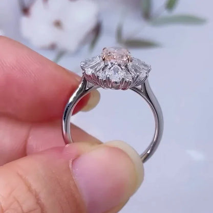 3.50 TCW oval fancy pink lab grown diamond ring IGI certified halo setting engagement wedding ring luxury bridal jewelry sustainable ring for her