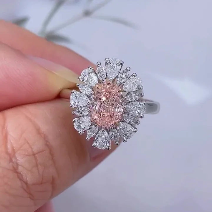 3.50 TCW oval fancy pink lab grown diamond engagement ring IGI certified halo setting luxury bridal jewelry wedding ring sustainable ring for women