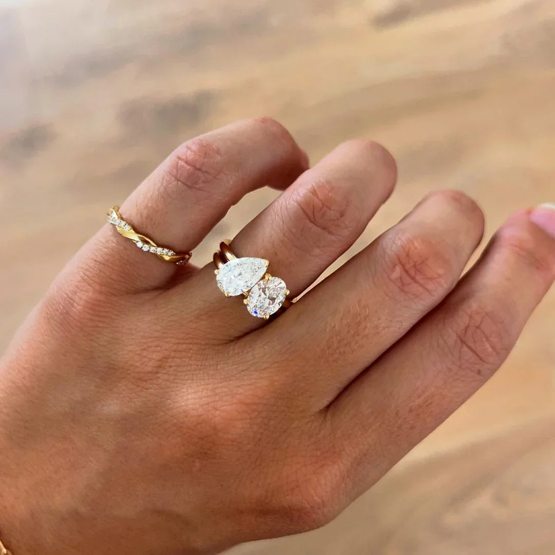 3.50 TCW pear and oval toi et moi lab grown diamond ring IGI certified luxury engagement ring bridal jewelry wedding ring sustainable fine jewelry