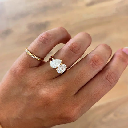 3.50 TCW pear and oval toi et moi lab grown diamond ring IGI certified luxury engagement ring bridal jewelry wedding ring sustainable fine jewelry