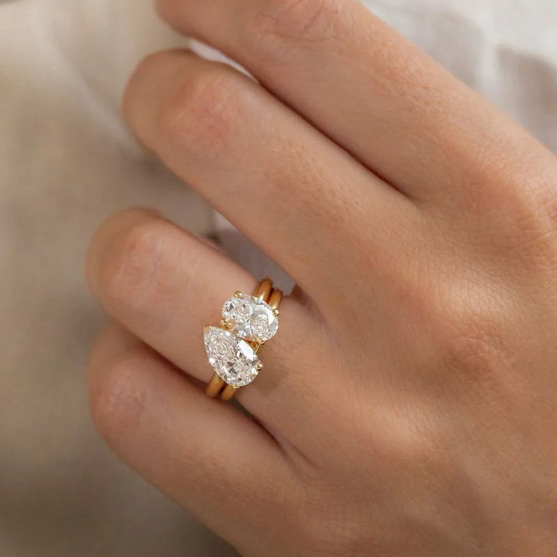 3.50tcw Pear & Oval Cut Toi Et Moi Lab Grown Diamond Ring | IGI Certified | Luxurious Engagement Ring