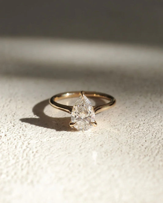 3.5ct pear cut solitaire lab grown diamond ring three claw IGI certified engagement wedding ring luxury bridal jewelry anniversary gift for women