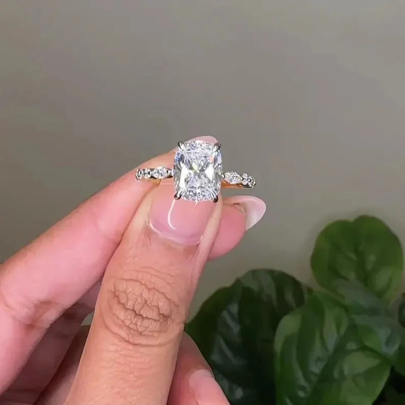 3.60 TCW cushion lab grown diamond engagement ring IGI certified diamond accent ring bridal wedding ring luxury fine jewelry gift ring anniversary ring