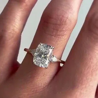 3.60 TCW elongated cushion lab grown IGI certified diamond engagement ring kite-shaped side stones bridal wedding ring luxury fine jewelry ring