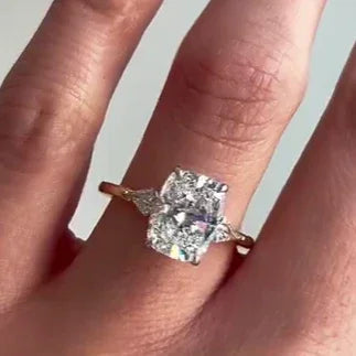 3.60 TCW elongated cushion lab grown diamond engagement ring kite-shaped side stones IGI certified bridal wedding ring luxury fine jewelry gift ring