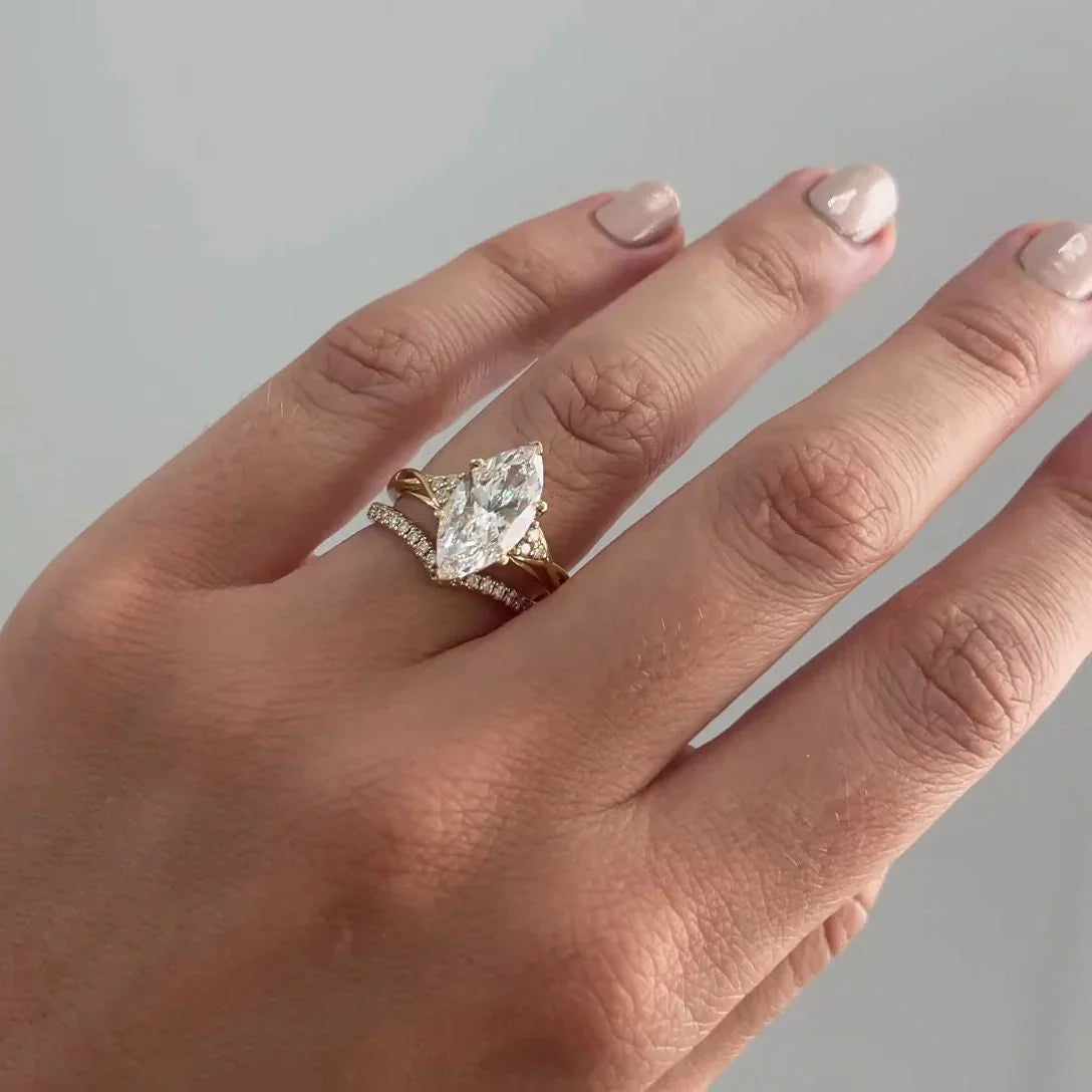 3.60 TCW Marquise Lab Grown Diamond Engagement Ring | Criss-Cross Band Design | IGI Certified 