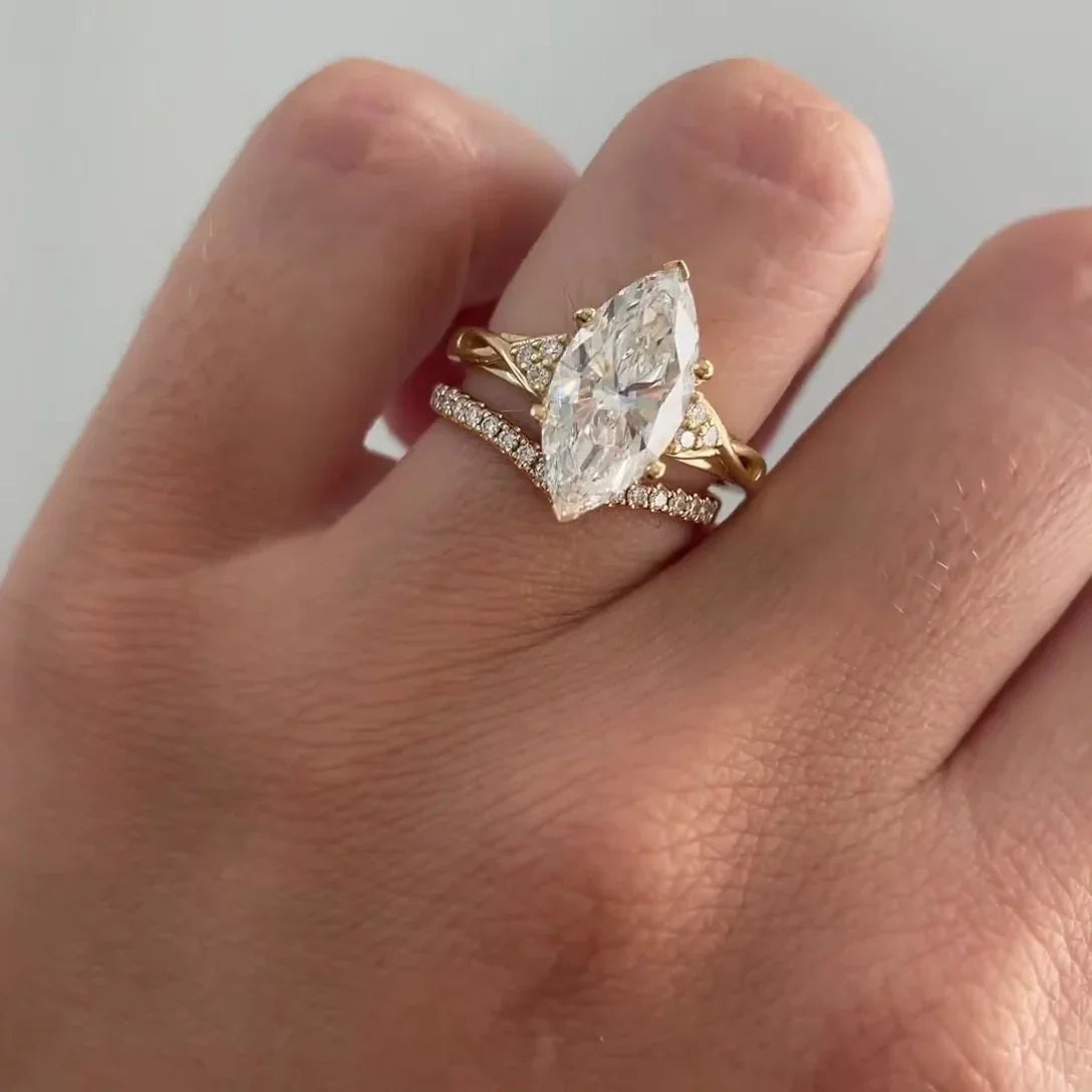 3.60 TCW Marquise Lab Grown Diamond Engagement Ring | Criss-Cross Band Design | IGI Certified 