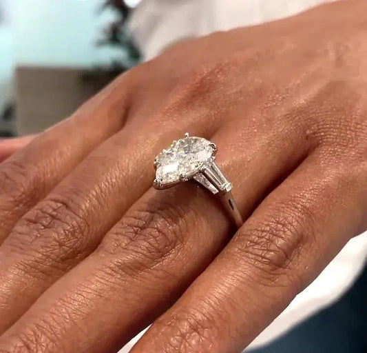 3.60 TCW pear cut lab grown diamond engagement ring baguette side stone design IGI certified bridal wedding ring luxury diamond engagement jewelry ring