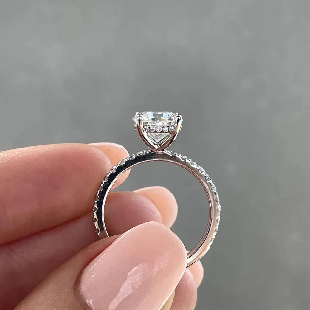 3.60 TCW round cut lab grown diamond engagement ring IGI certified side stone design bridal wedding ring luxury fine jewelry statement ring gift