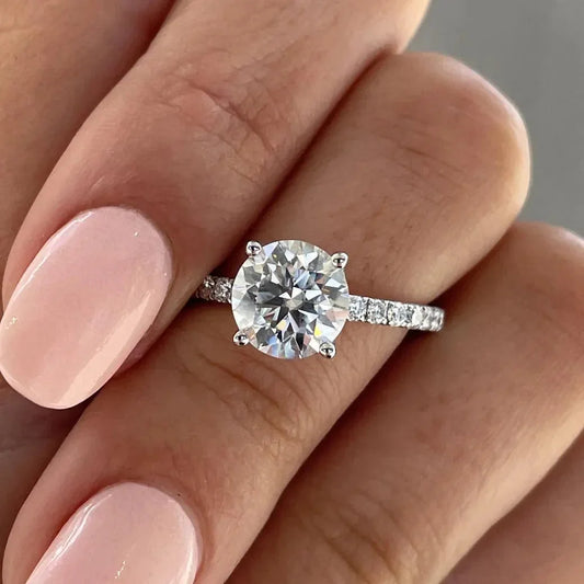 3.60 TCW round lab grown diamond engagement ring side stone design IGI certified bridal wedding ring luxury fine jewelry engagement gift ring
