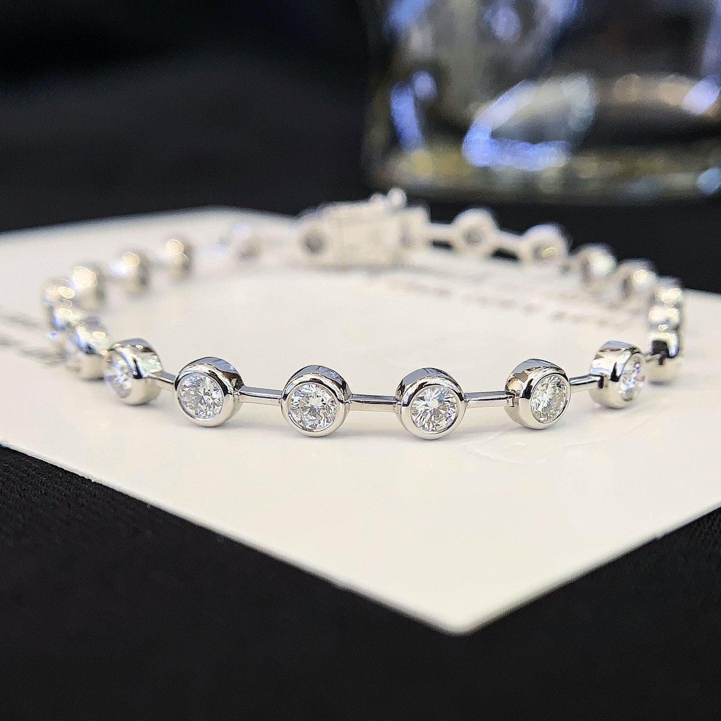 3.60tcw Round Lab Diamond Bezel Tennis Bracelet | White Gold | D-E-F VVS–VS | IGI Certified 