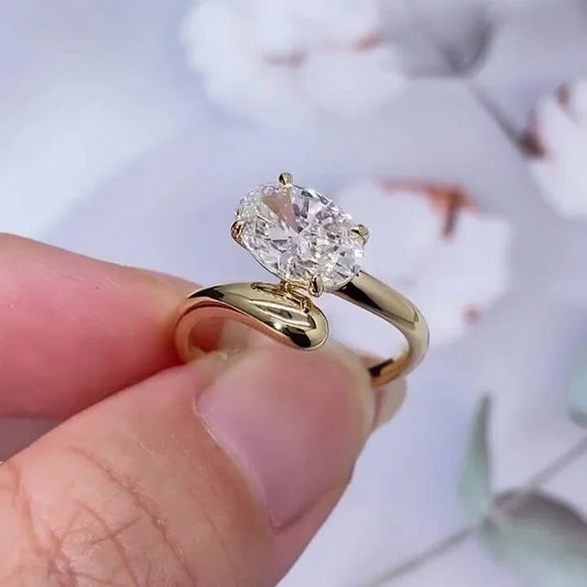3.61 CT oval cut lab grown diamond engagement ring bypass shank design IGI certified bridal wedding ring luxury diamond jewelry engagement ring