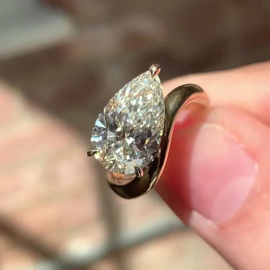 3.70 CT pear cut lab grown diamond engagement ring wave band design IGI certified bridal wedding ring luxury diamond jewelry engagement ring gift