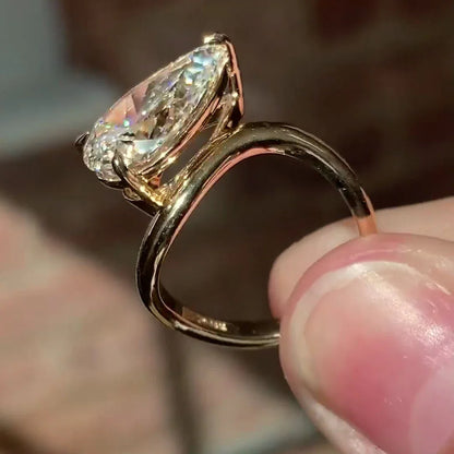 3.70 CT pear lab grown diamond IGI certified engagement ring wave style band bridal wedding ring luxury fine jewelry pear diamond engagement ring