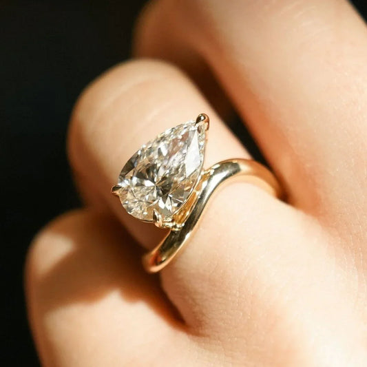 3.70 CT pear lab grown diamond engagement ring wave style band IGI certified bridal wedding ring luxury fine jewelry engagement gift anniversary ring
