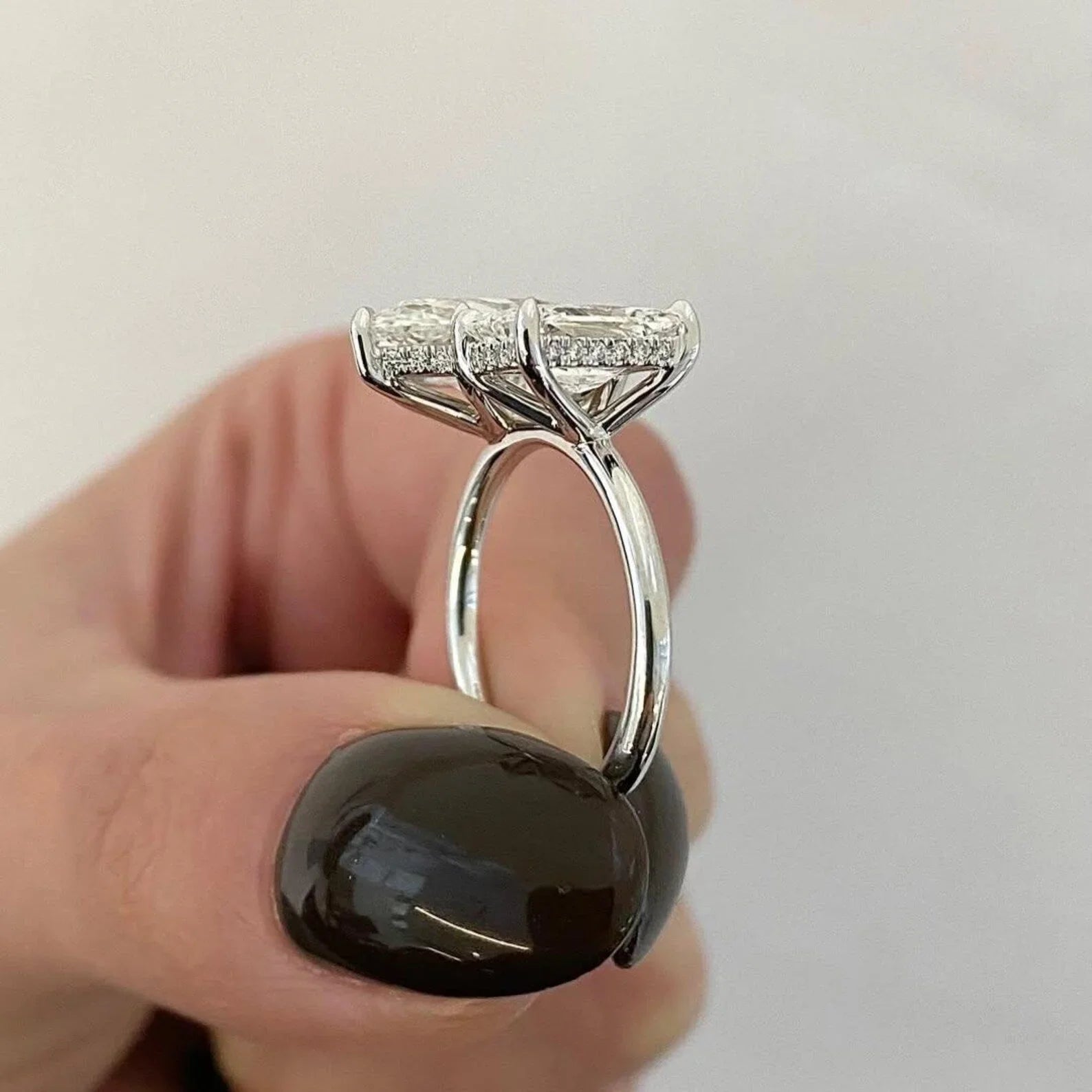 3.70 TCW pear and radiant lab grown diamond toi et moi engagement ring hidden halo IGI certified bridal wedding ring luxury engagement jewelry ring