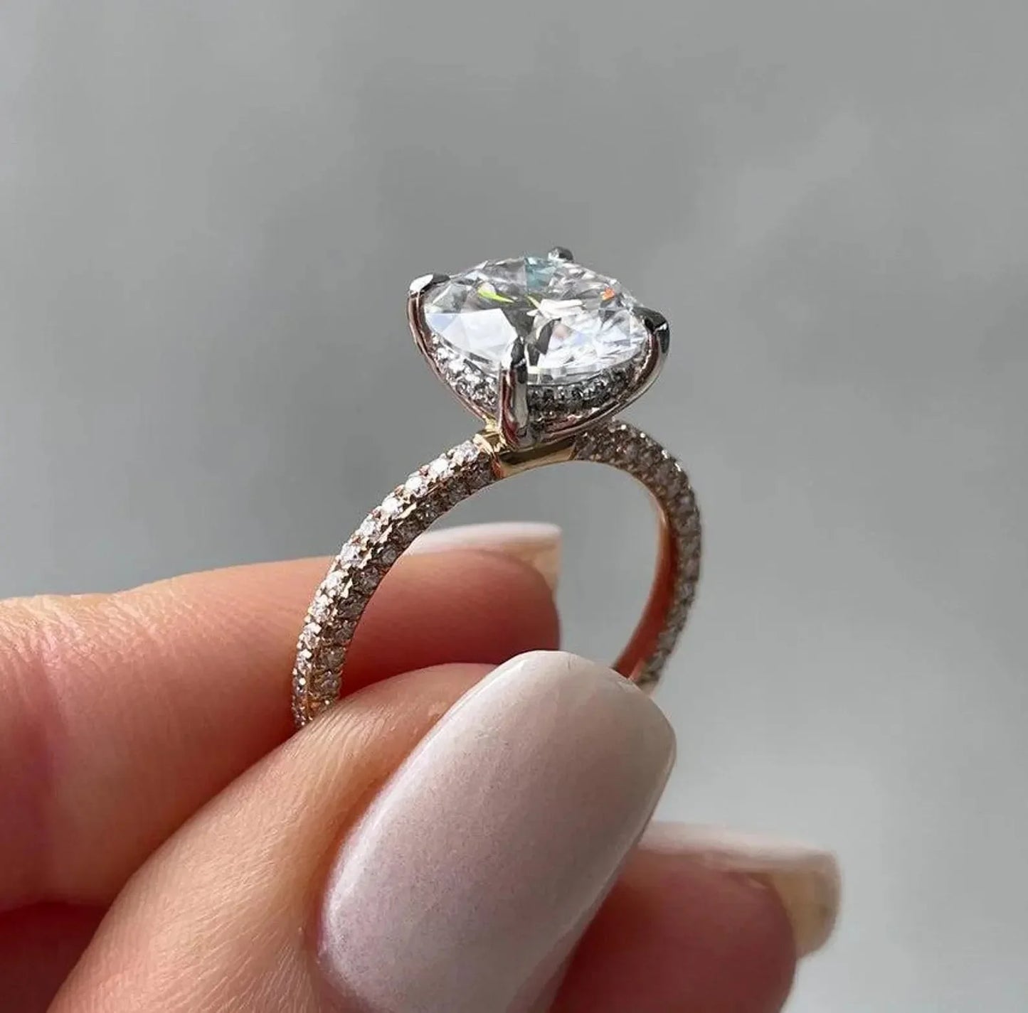 3.70 TCW round lab grown diamond engagement ring hidden halo IGI certified bridal wedding ring luxury fine jewelry diamond ring anniversary gift