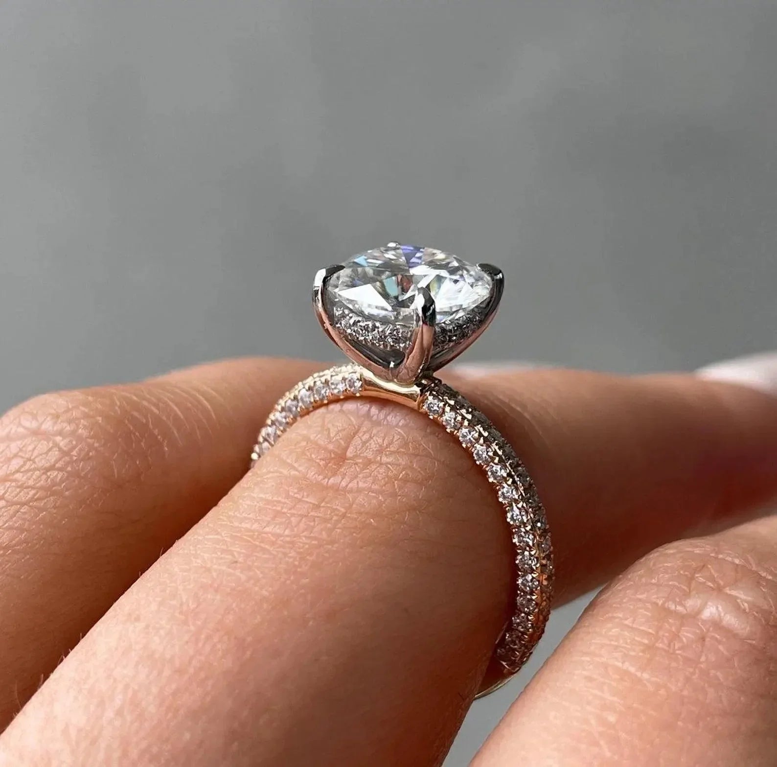 3.70 TCW Round Lab Grown Diamond Engagement Ring | Hidden Halo Design | IGI Certified 