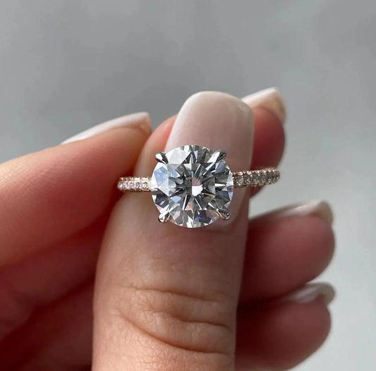 3.70 TCW round lab grown diamond engagement ring hidden halo design IGI certified bridal wedding ring luxury fine jewelry engagement gift ring