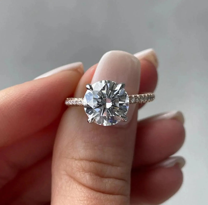 3.50 CT Round Lab Grown Diamond Engagement Ring | Hidden Halo Design | IGI Certified