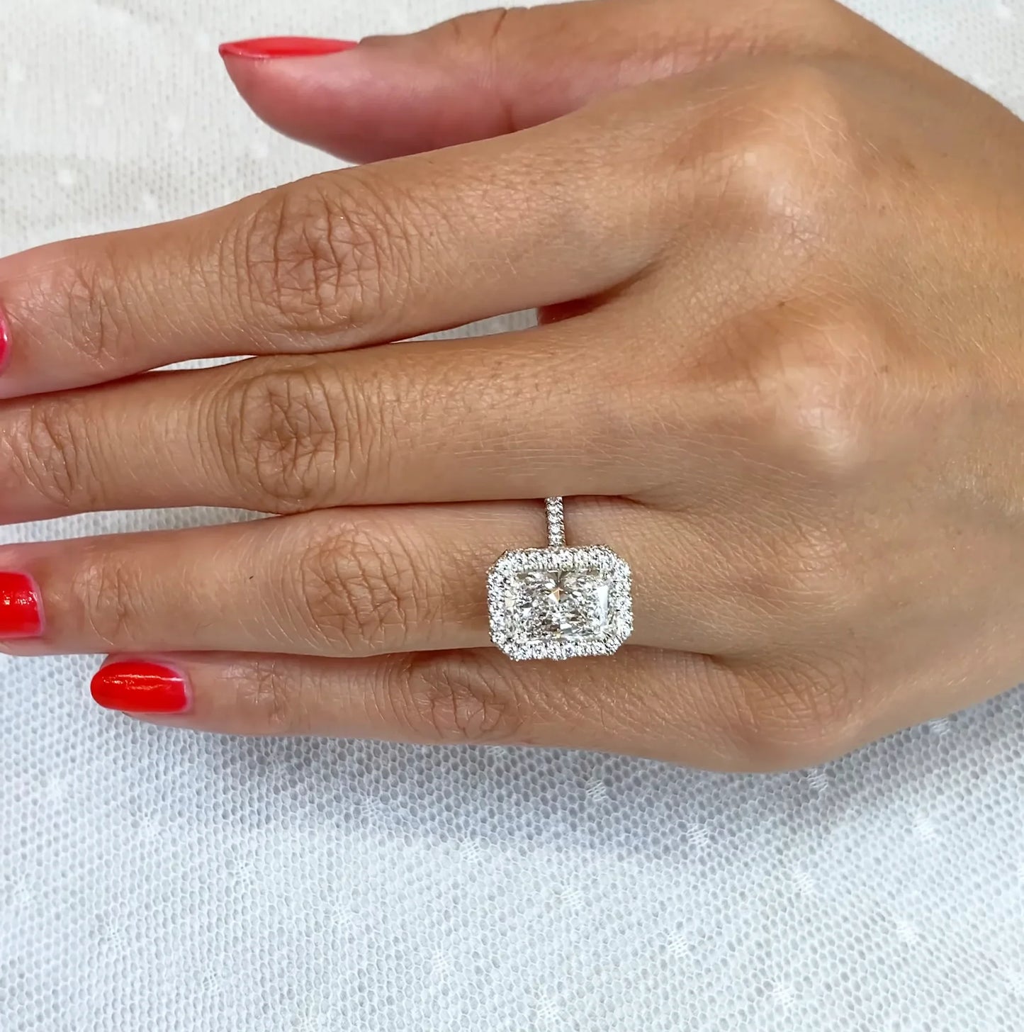 3.80 TCW radiant cut lab grown diamond engagement ring double halo design IGI certified bridal wedding ring luxury diamond jewelry engagement ring