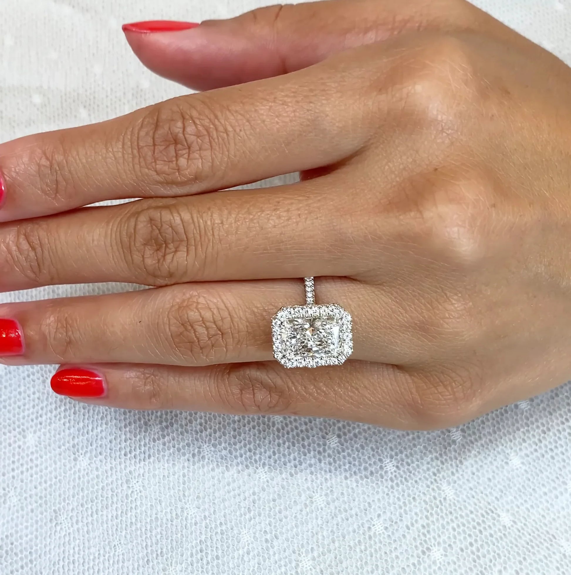 3.80 TCW radiant cut lab grown diamond engagement ring double halo design IGI certified bridal wedding ring luxury diamond jewelry engagement ring
