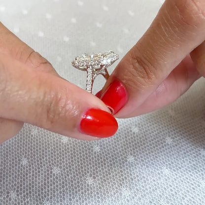 3.80 TCW radiant lab grown diamond IGI certified engagement ring double halo bridal wedding ring luxury fine jewelry statement engagement ring