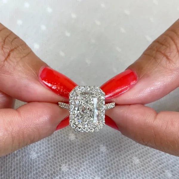 3.80 TCW Radiant Lab Grown Diamond Engagement Ring | Double Halo Ring | IGI Certified 