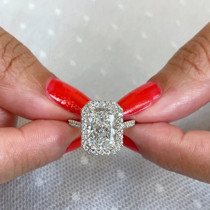3.80 TCW Radiant Lab Grown Diamond Engagement Ring | Double Halo Ring | IGI Certified 