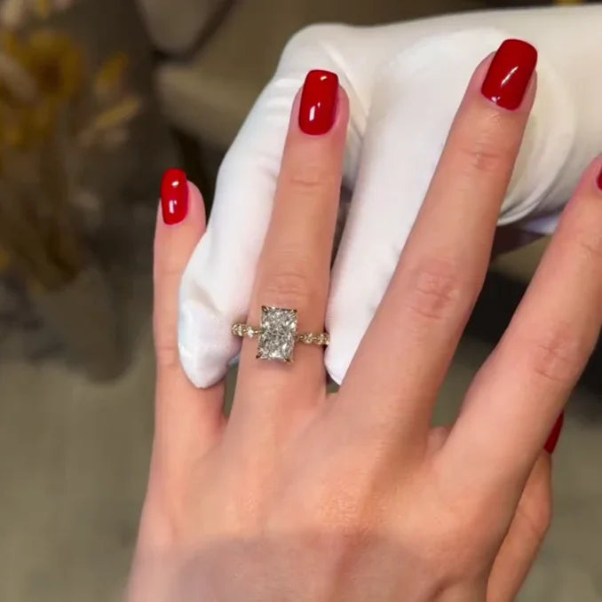 3.50 CT radiant cut lab grown diamond engagement ring three stone setting IGI certified bridal wedding ring luxury diamond jewelry engagement ring