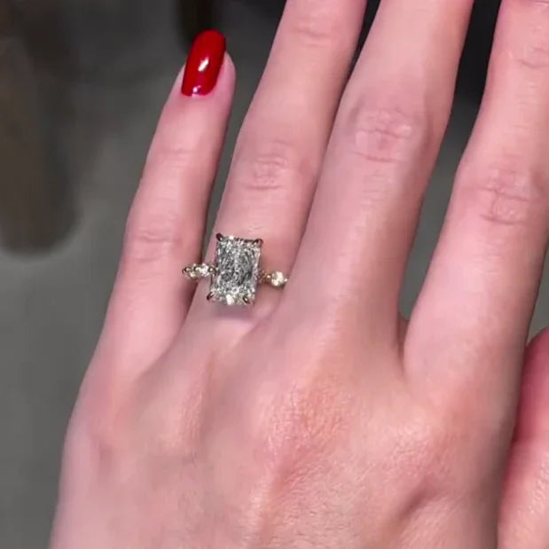 3.80 TCW Radiant Lab Grown Diamond Engagement Ring | Three Stone Design | IGI Certified 