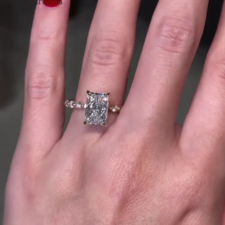 3.80 TCW Radiant Lab Grown Diamond Engagement Ring | Three Stone Design | IGI Certified 