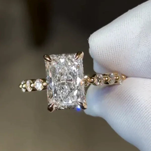 3.80 TCW Radiant Lab Grown Diamond Engagement Ring | Three Stone Design | IGI Certified 