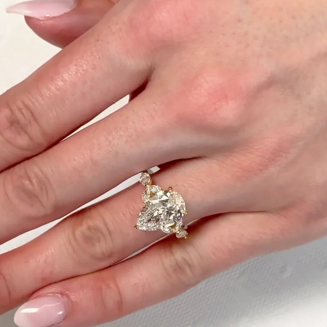 3.50 CT pear cut lab grown diamond engagement ring multi stone ring IGI certified bridal wedding ring luxury diamond jewelry engagement ring